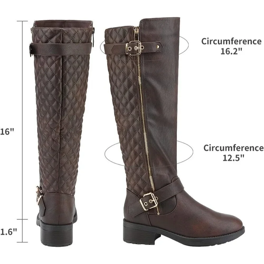 DREAM Brown PAIRDREAM PAIRS Comfortable Block Heel Side Zipper Biker Boots